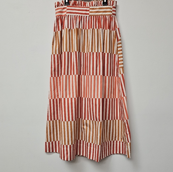 Who What Wear Geometric Coastal Pristine Paper Bag Waist Button Front Midi Skirt - Picture 6 of 12